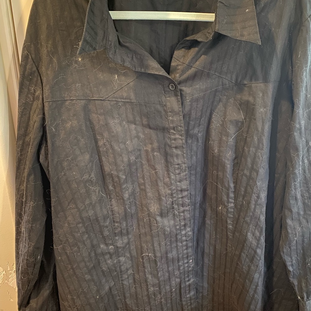 Black cotton button up shirt.